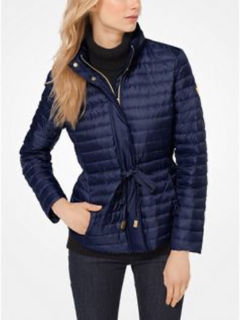 Like new Michael Kors Navy Quilted down Belted Puffer Jacket size XL